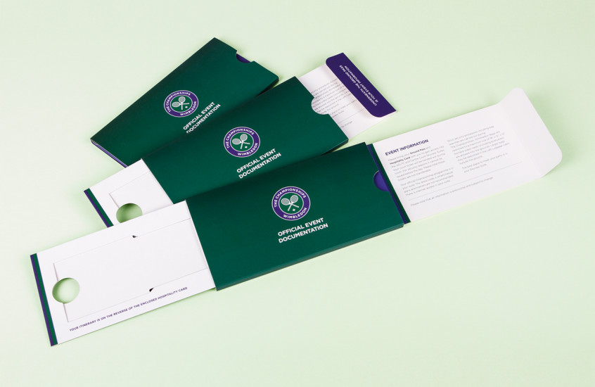 Wimbledon Championships - Hospitality Pack — Our compact design for the Wimbledon Event pack presented your ticket while simultaneously displaying all the important information attendees would need for a memorable day at the Wimbledon Championships.